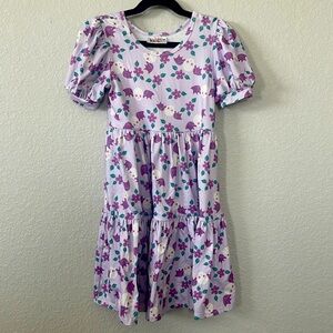 Dot Dot smile girl puff sleeve Halloween twirl dress. Size 5/6 purple skull bats